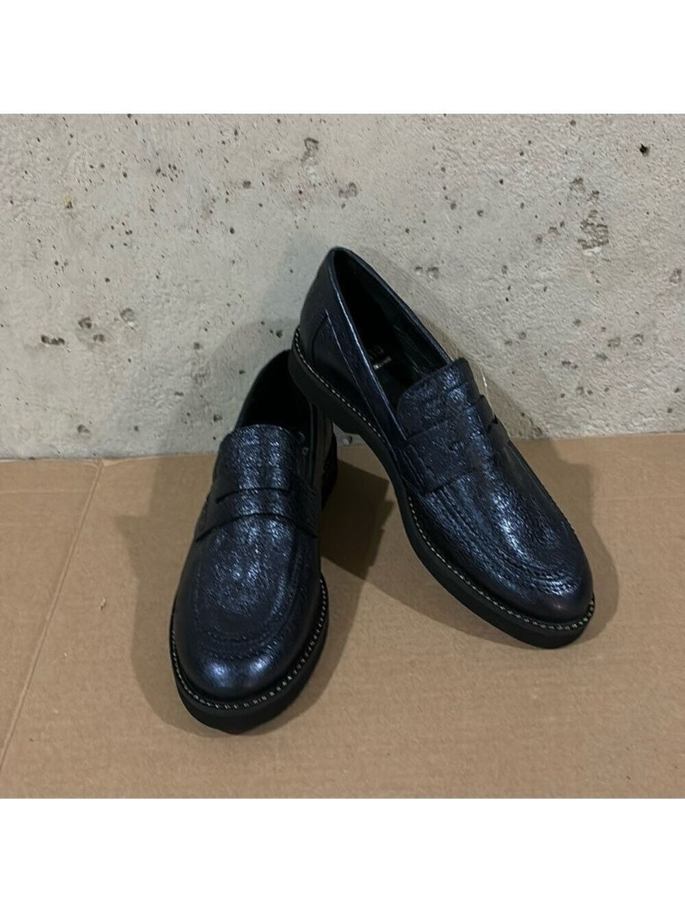 Kanna Blue Metallic Slip On Loafers New Without Box - Size Euro 37